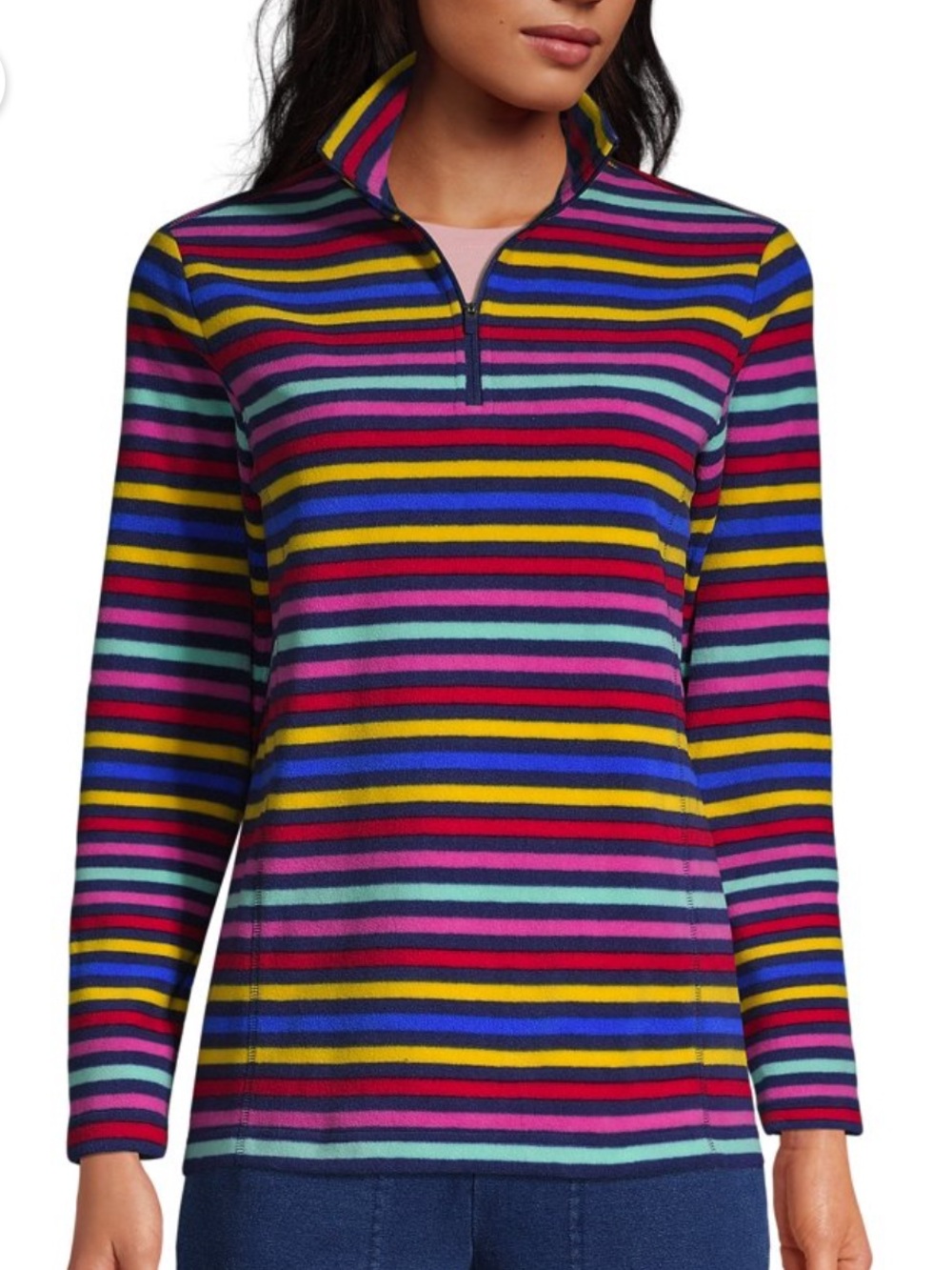 Lands' End Multicolor Striped Quarter-Zip Pullover